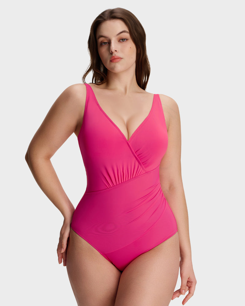 One-Piece Shaping Swimsuit with V-Neckline for Women – Sculpt Ease