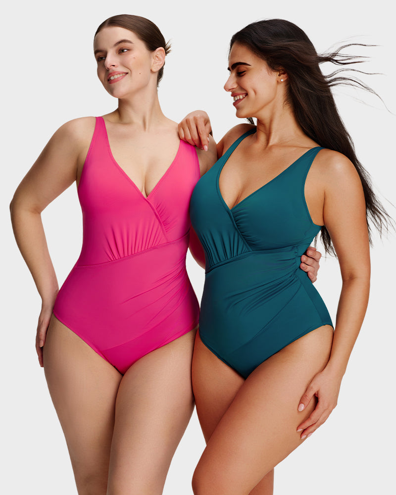 One-Piece Shaping Swimsuit with V-Neckline for Women – Sculpt Ease