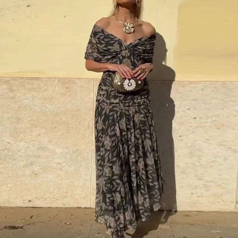 Robe Longue Femme Décolleté V Imprimé Floral Style Élégant Romantique Occasion Chic – Laluna