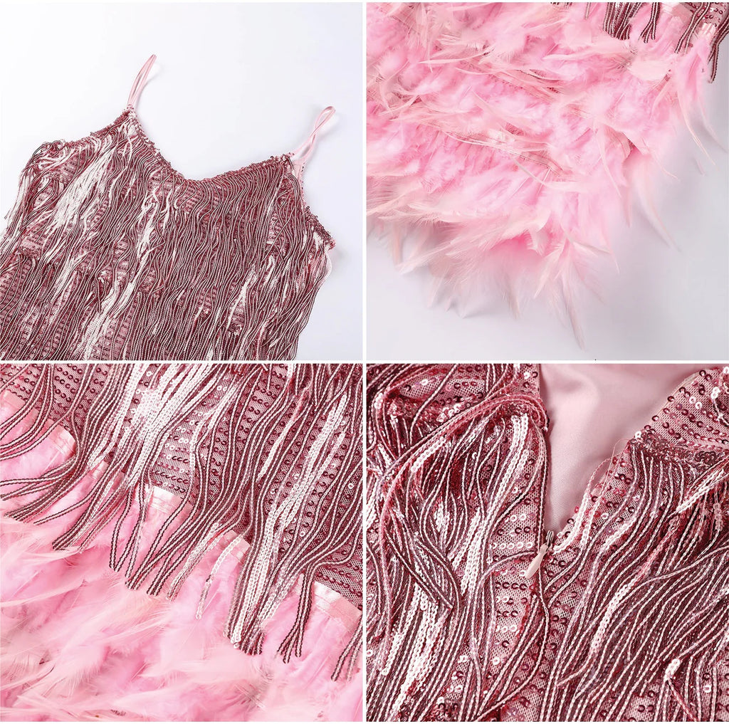 Robe Courte de Cocktail Femme à Franges et Bretelles Fines – Samba