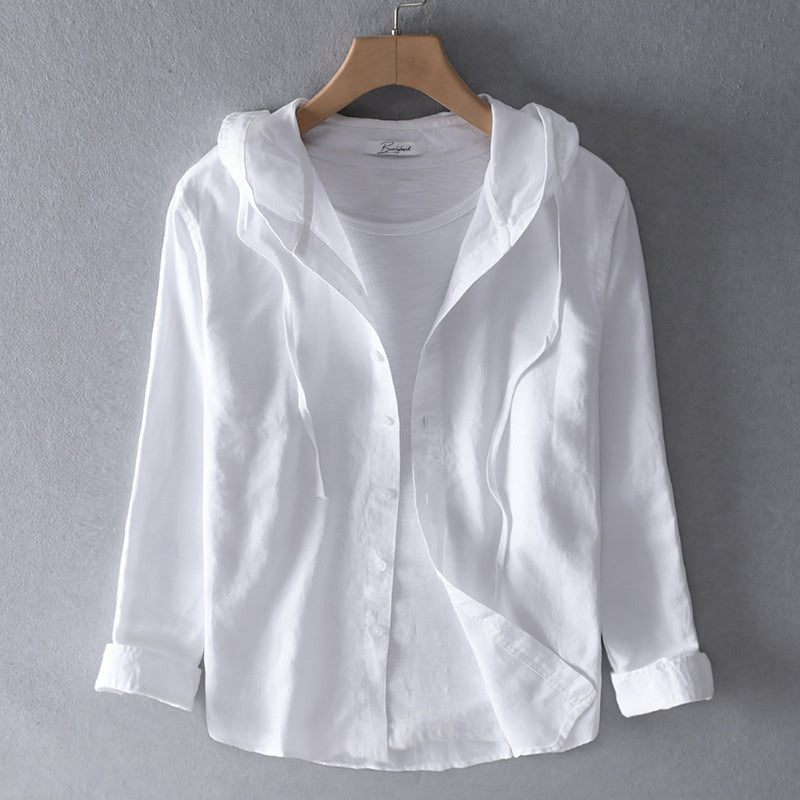 Women's Casual Hoodie Shirt in Breathable White Linen Blend – Mooy