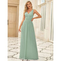 Long Sleeveless Dress with V-Neck