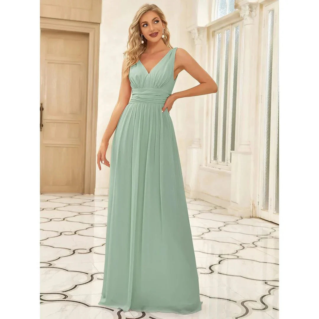 Robe Longue Sans Manches à Décolleté en V