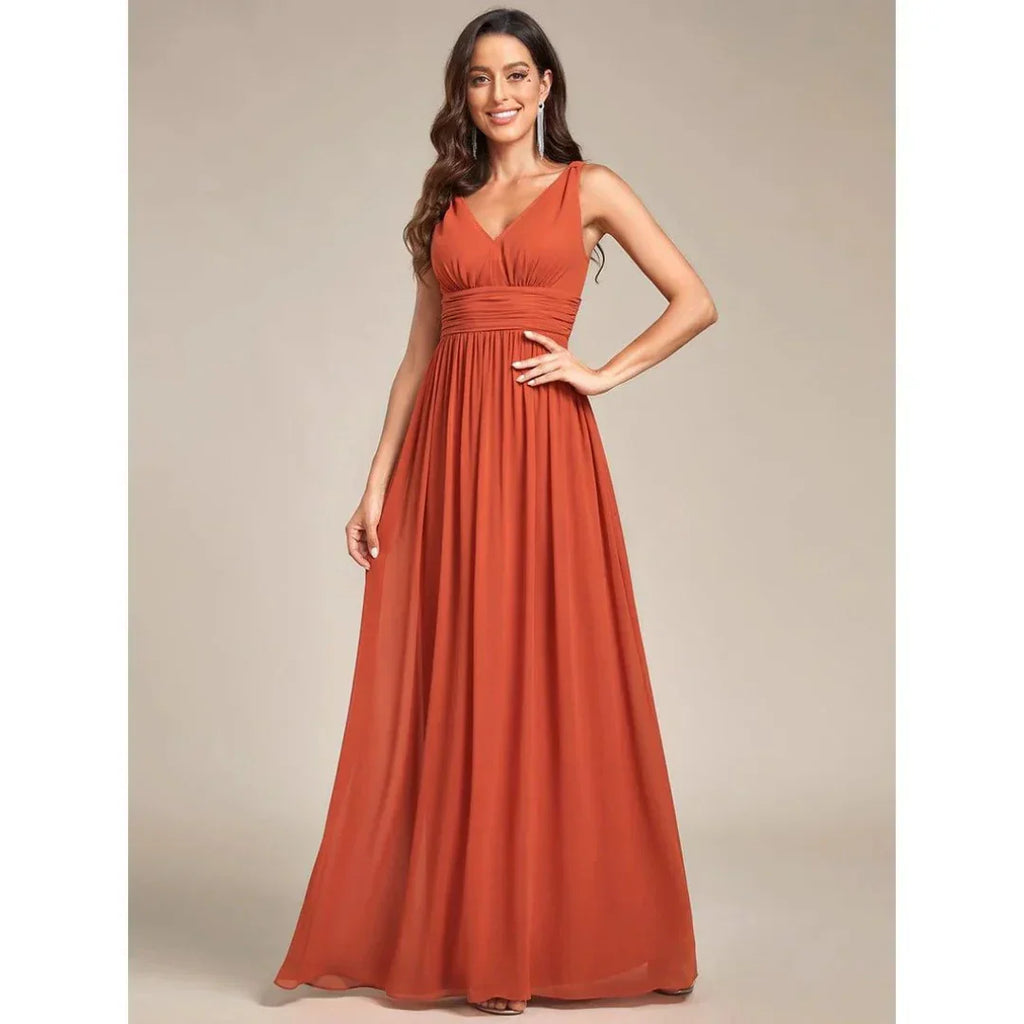 Long Sleeveless Dress with V-Neck