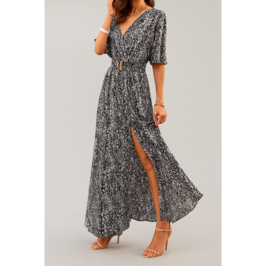 Long Summer Dress Bohemian Floral Wrap Slit