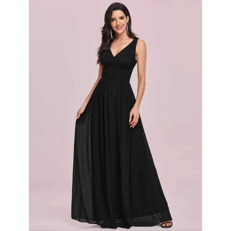 Long Sleeveless Dress with V-Neck