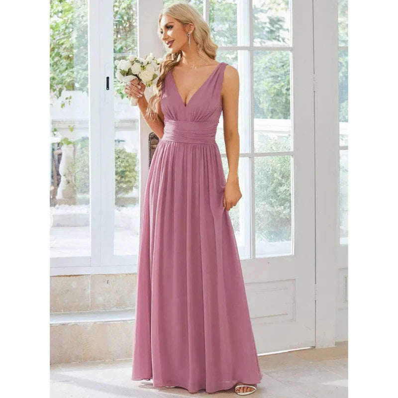 Robe Longue Sans Manches à Décolleté en V