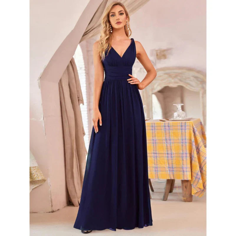 Long Sleeveless Dress with V-Neck