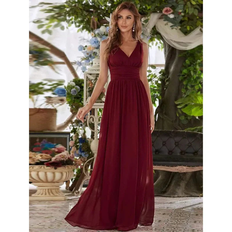 Robe Longue Sans Manches à Décolleté en V