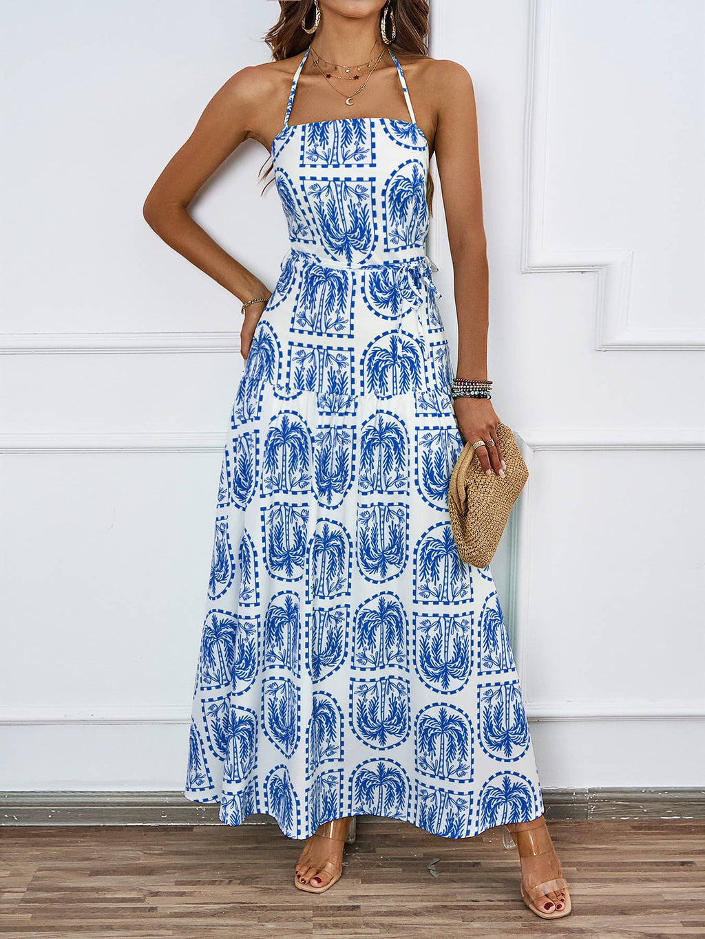 Long Backless Printed Beach Dress – Maya