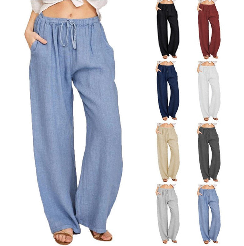 Pantalon Yoga Femme, Coupe Large en Coton et Lin Naturel