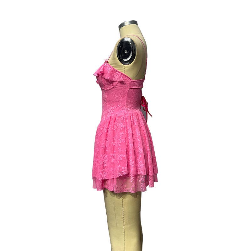 Vestido Corto Halter con Falda de Encaje – Livia