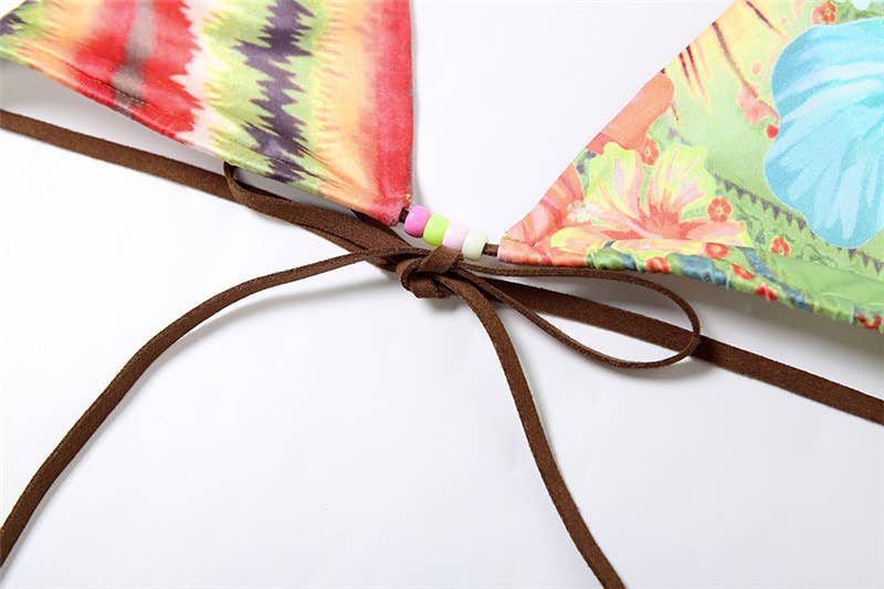 Bikini Dos Piezas Mujer Push-Up Estampado – Lazos para Atar & Cintura Ajustable