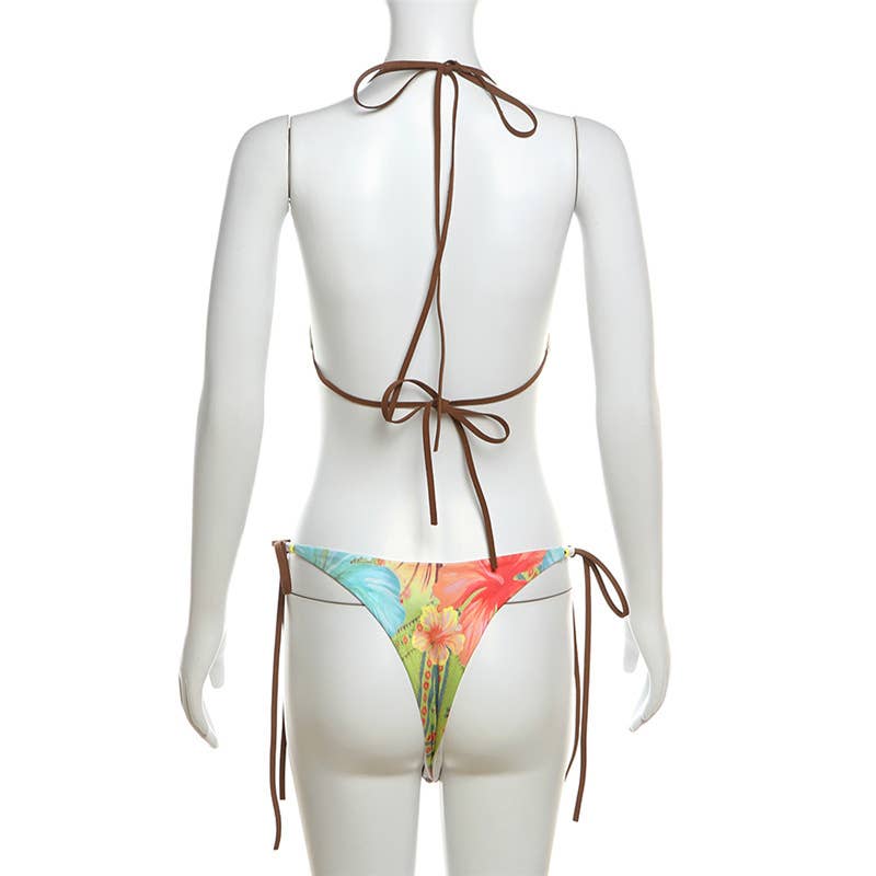 Bikini Dos Piezas Mujer Push-Up Estampado – Lazos para Atar & Cintura Ajustable