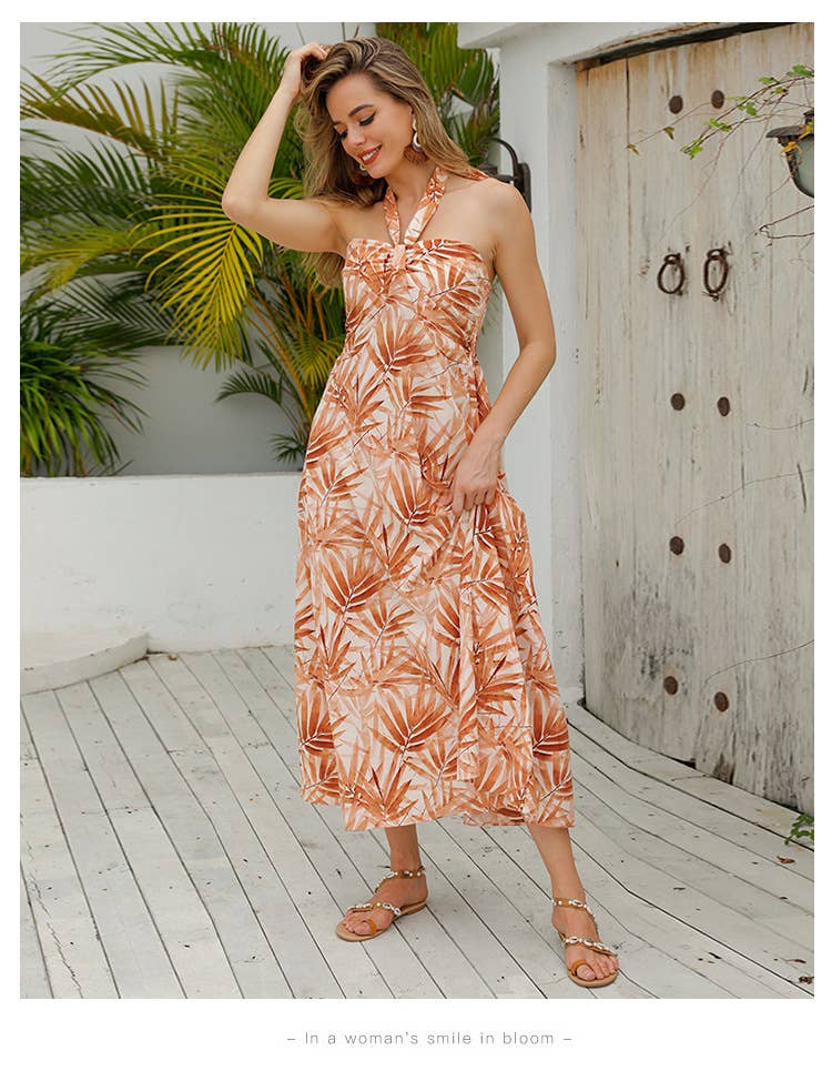 Abito Midi Svasato Stampato con Scollo all'Americana – Alba