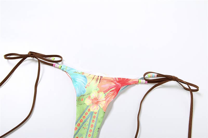Bikini Dos Piezas Mujer Push-Up Estampado – Lazos para Atar & Cintura Ajustable