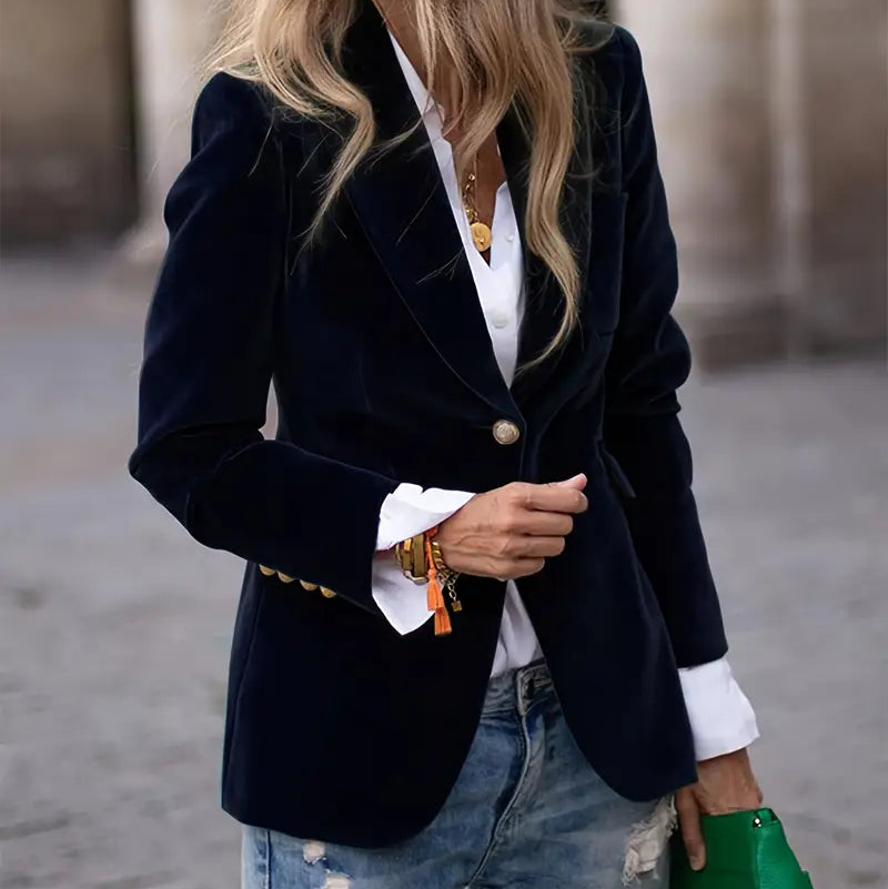 Blazer Ajustado para Mujer con Botones Dorados y Solapas Definidas