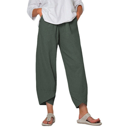 Pantalon Large en Coton et Lin – Taille Haute & Confort Décontracté