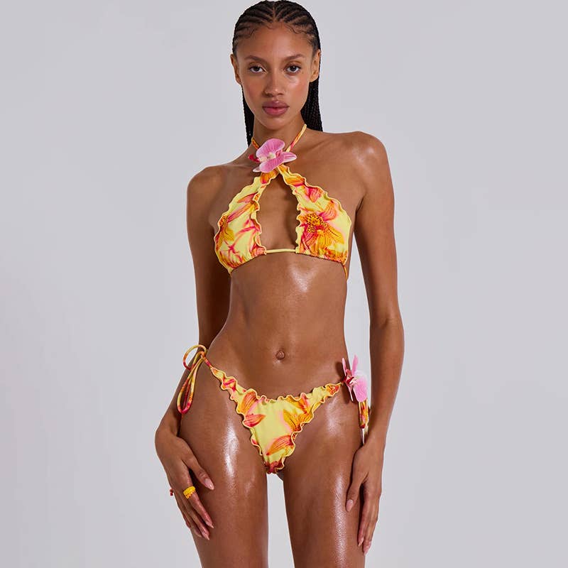 Bikini 2 Pezzi Donna Stampa Floreale – Triangolo da Annodare & Slip a Vita Bassa