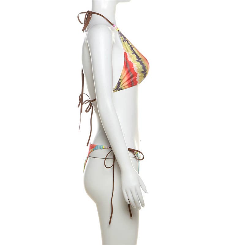 Bikini Dos Piezas Mujer Push-Up Estampado – Lazos para Atar & Cintura Ajustable