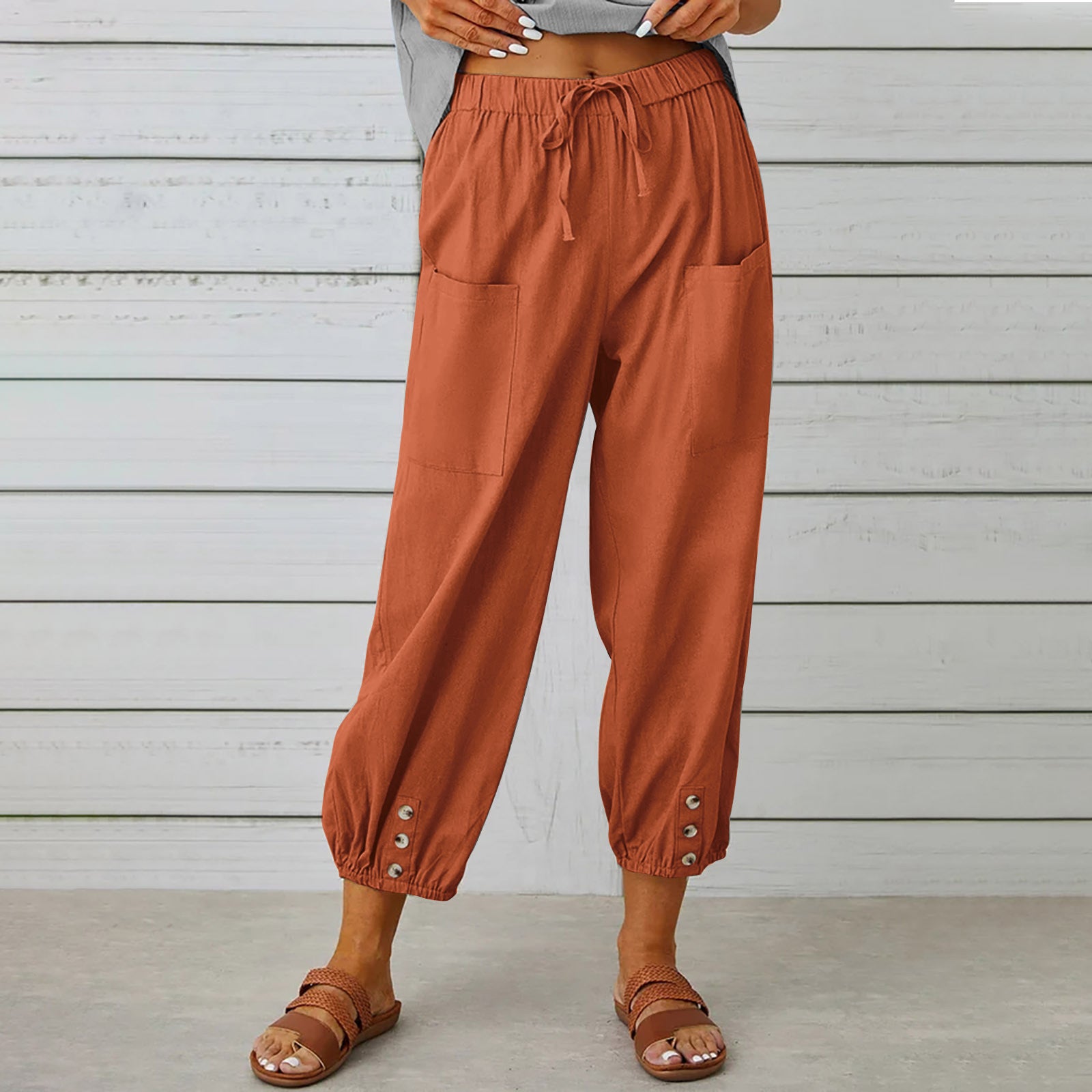 Pantalon Léger Femme en Lin & Coton avec Poches