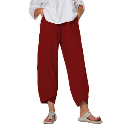 Pantalon Large en Coton et Lin – Taille Haute & Confort Décontracté