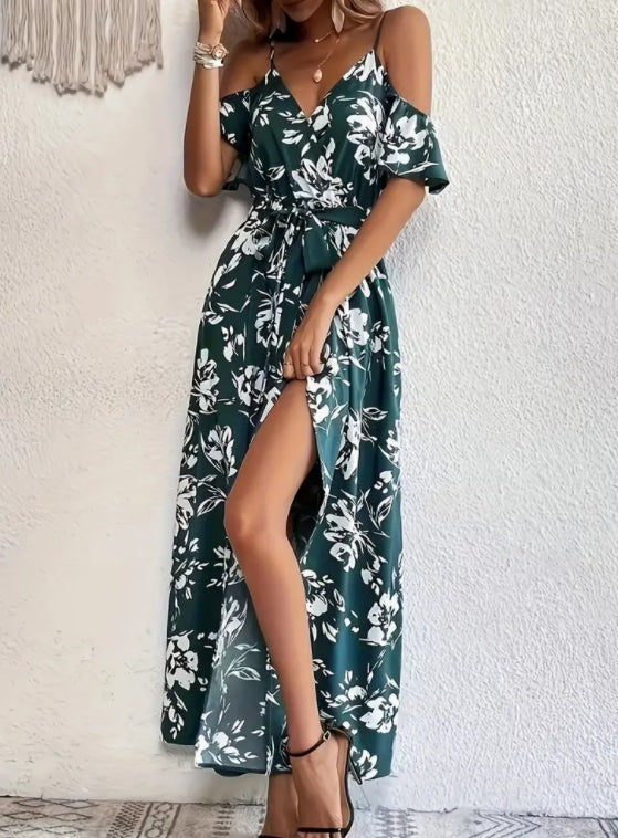 Robe Fleurie d’Été à Bretelles – Style Plage Chic