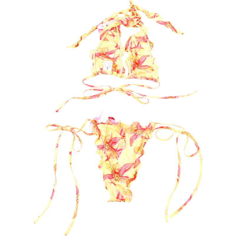 Bikini 2 Pezzi Donna Stampa Floreale – Triangolo da Annodare & Slip a Vita Bassa