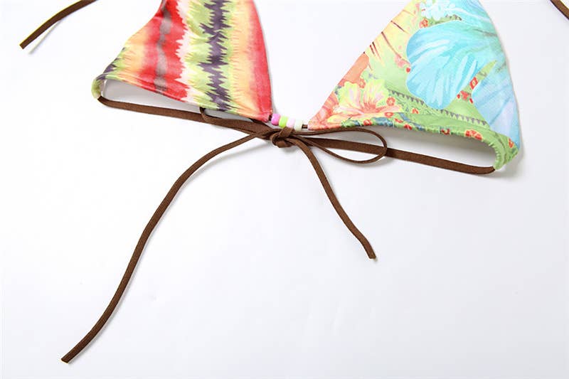 Bikini Dos Piezas Mujer Push-Up Estampado – Lazos para Atar & Cintura Ajustable