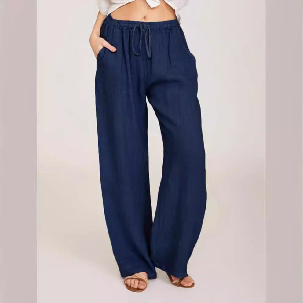 Pantalon Yoga Femme, Coupe Large en Coton et Lin Naturel
