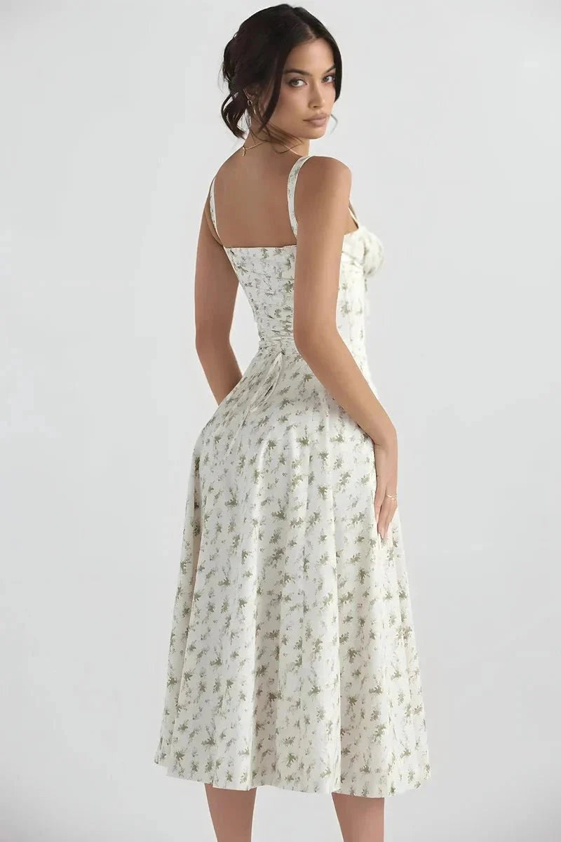 Robe Invitée de Mariage Midi Femme Polyester Corsage Froncé Nœud Dos Fente Latérale Floral – Linsay