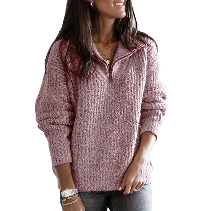 Women's Textured Knit Half-Zip Pullover – Relaxed Fit