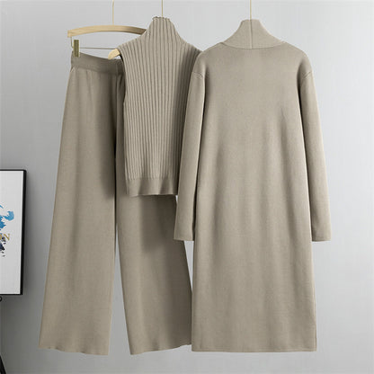 Ensemble 3 Pièces Femme – Cardigan Long, Gilet Sans Manches & Pantalon Large