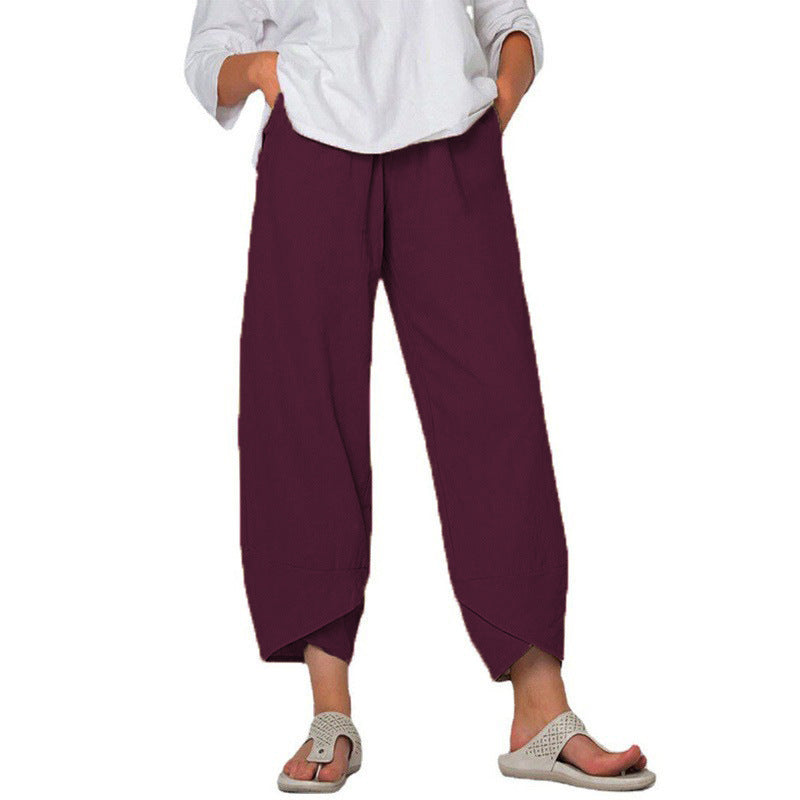 Pantalon Large en Coton et Lin – Taille Haute & Confort Décontracté