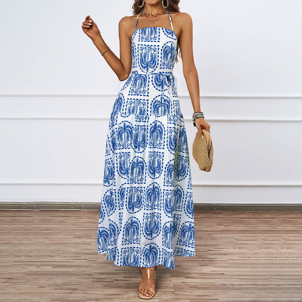 Long Backless Printed Beach Dress – Maya