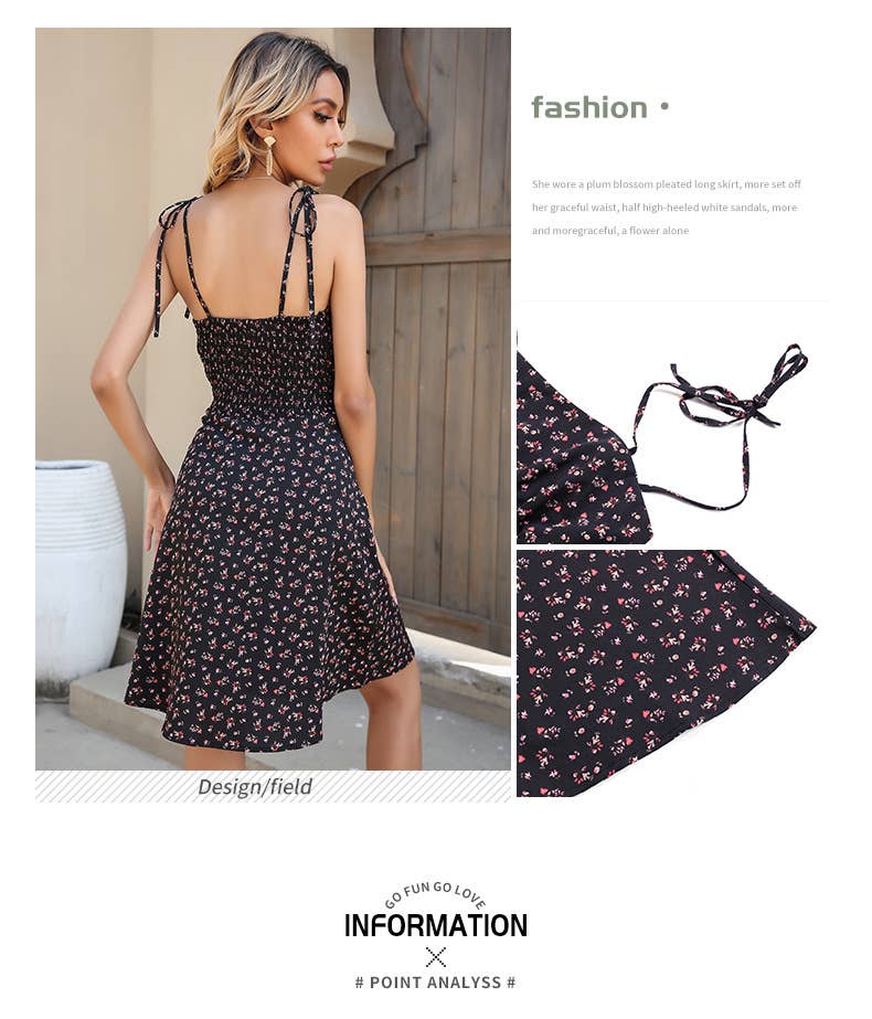 Vestito corto donna floreale con volant e schiena scoperta – Lina