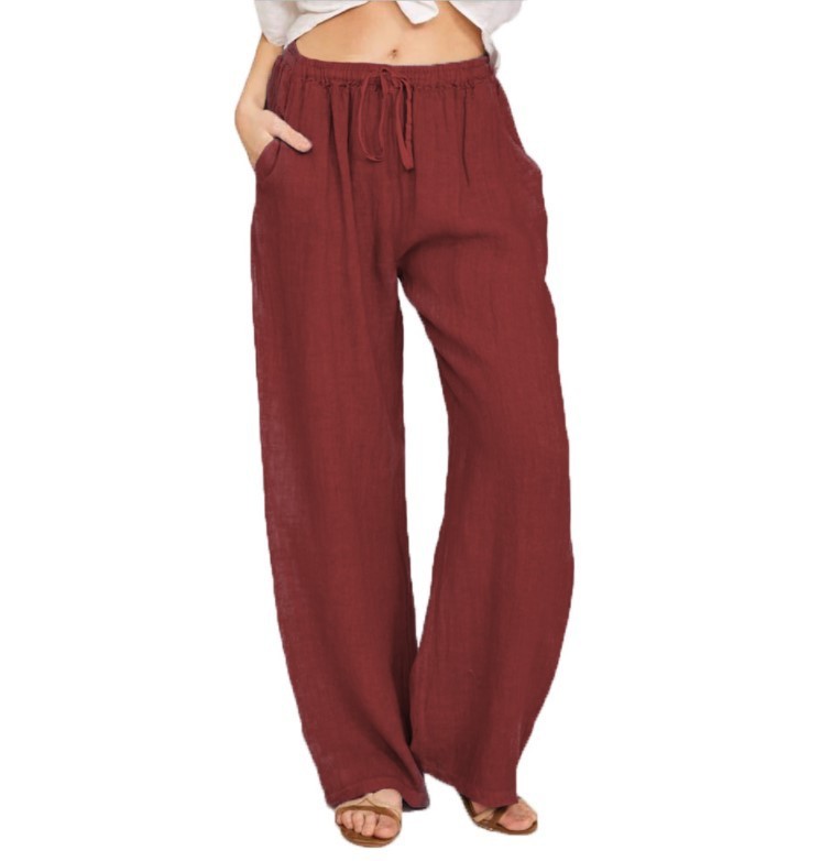 Pantalon Yoga Femme, Coupe Large en Coton et Lin Naturel