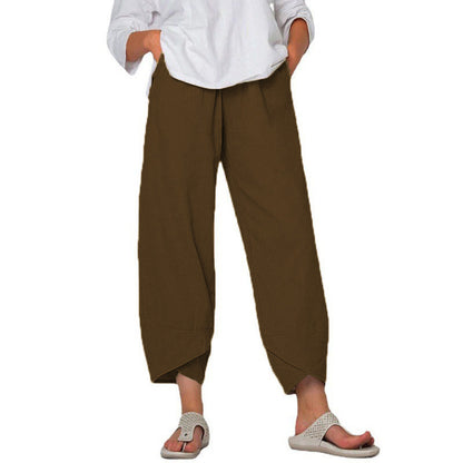 Pantalon Large en Coton et Lin – Taille Haute & Confort Décontracté