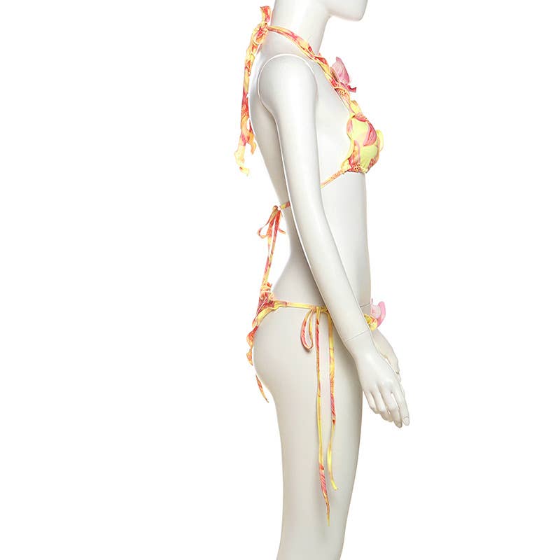 Bikini 2 Pezzi Donna Stampa Floreale – Triangolo da Annodare & Slip a Vita Bassa