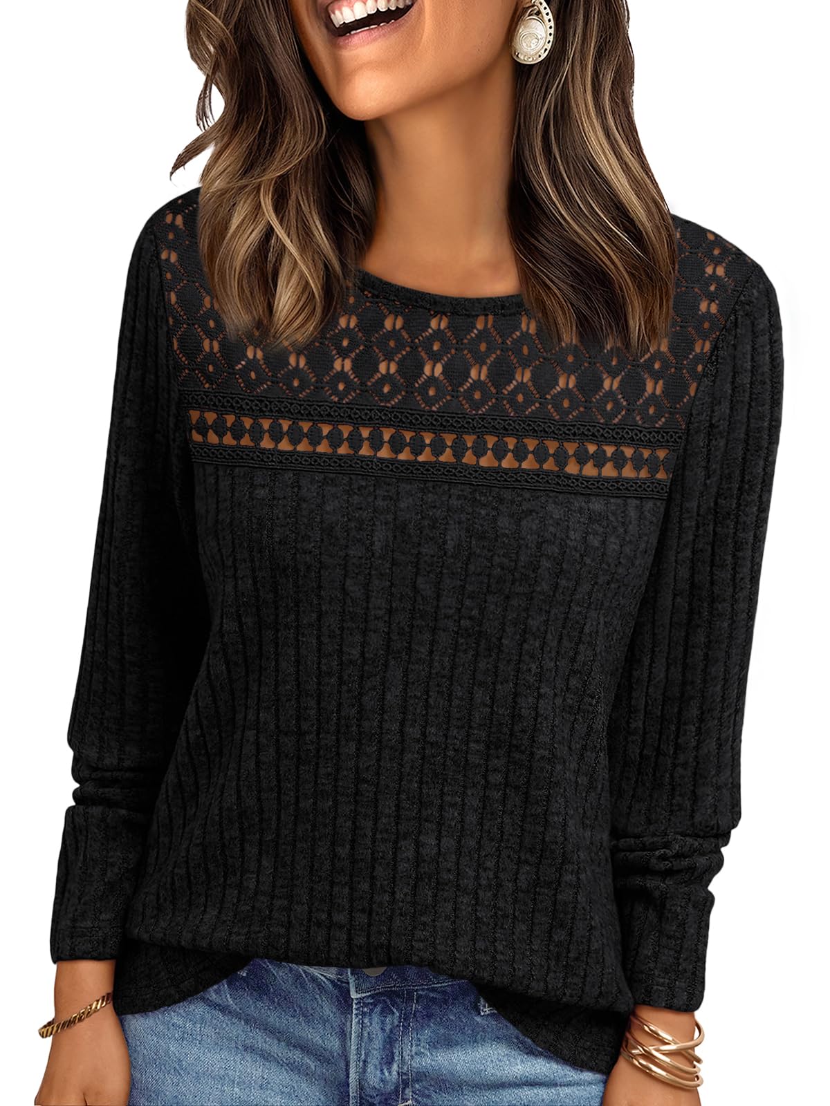 Blusa de Otoño Elegante con Detalles de Encaje para Mujeres – Autumn Lace