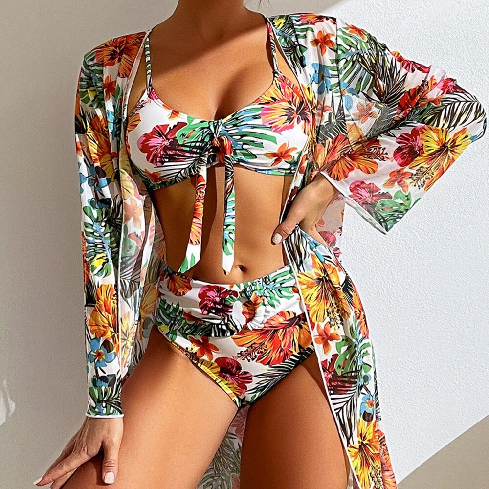 Women's 3-Piece Bikini Set Tropical Print Nylon Spandex Padded Beach Vacation – Gabriela