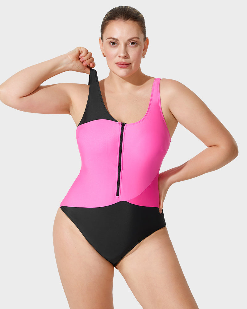 One-Piece Swimsuit with Front Zipper and Modern Patterns for Women – Color Zip
