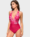 Bañador de una pieza con espalda descubierta, cuello halter y escote en V profundo