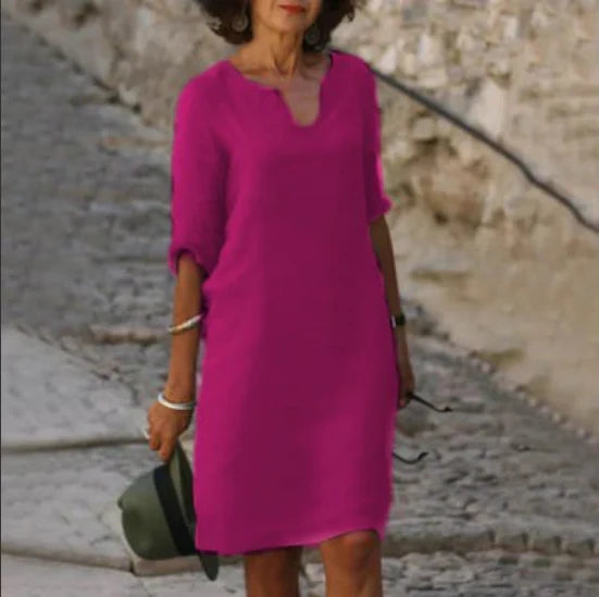 Vestido de verano corto con cuello en V y mangas 3/4 elegante para mujer