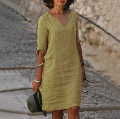 Vestido de verano corto con cuello en V y mangas 3/4 elegante para mujer