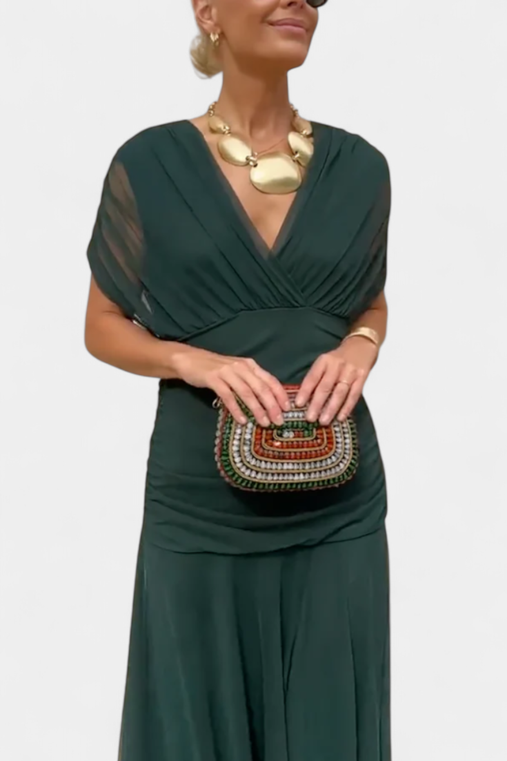 Vestido Largo Mujer Escote en V Estampado Floral Estilo Elegante Romántico Ocasión Chic – Laluna