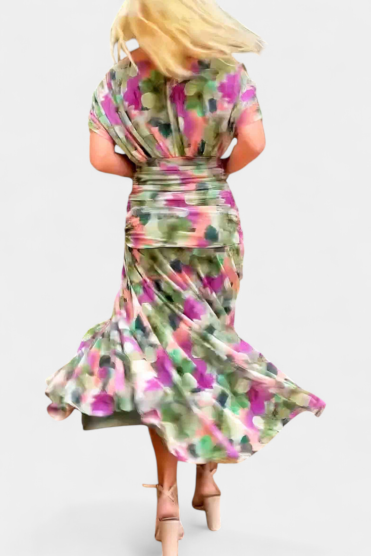 Vestido Largo Mujer Escote en V Estampado Floral Estilo Elegante Romántico Ocasión Chic – Laluna