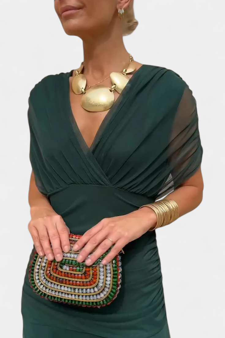 Vestido Largo Mujer Escote en V Estampado Floral Estilo Elegante Romántico Ocasión Chic – Laluna