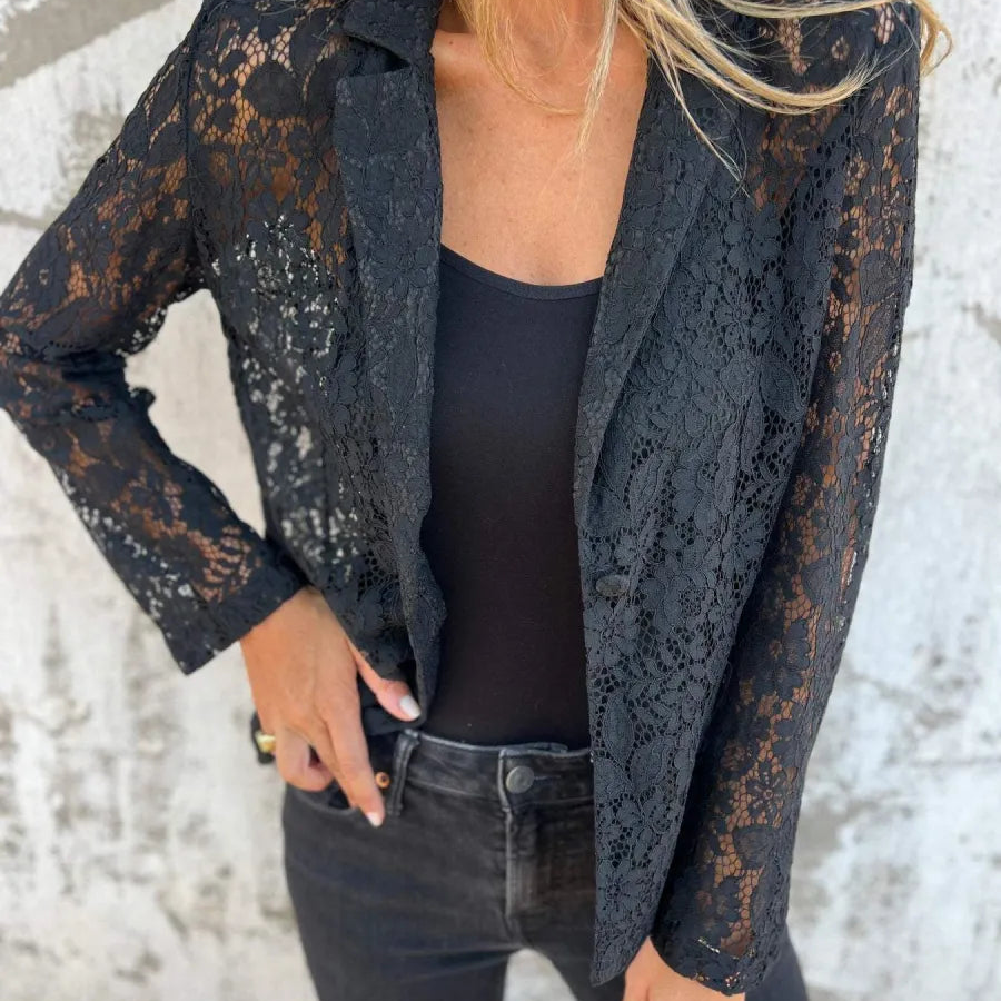 Blazer Donna in Pizzo Aperto Davanti Maniche Lunghe Elegante