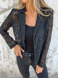 Blazer Donna in Pizzo Aperto Davanti Maniche Lunghe Elegante